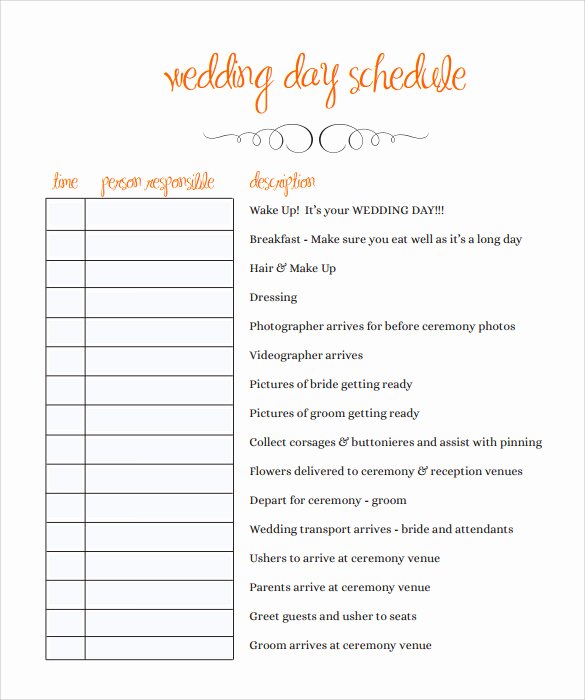 Wedding Day Timeline Template Free Elegant Wedding Day Schedule Template