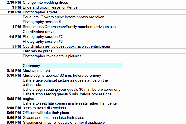 Wedding Day Timeline Template Free Inspirational Wedding Timeline Template