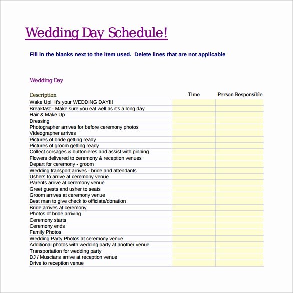 Wedding Day Timeline Template Free Lovely 10 Wedding Schedule Samples