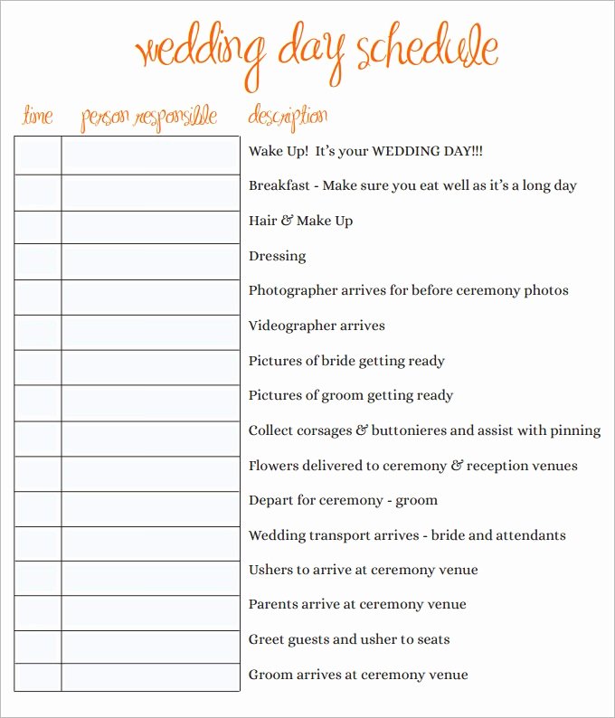 Wedding Day Timeline Template Free Luxury Wedding Schedule Templates – 29 Free Word Excel Pdf