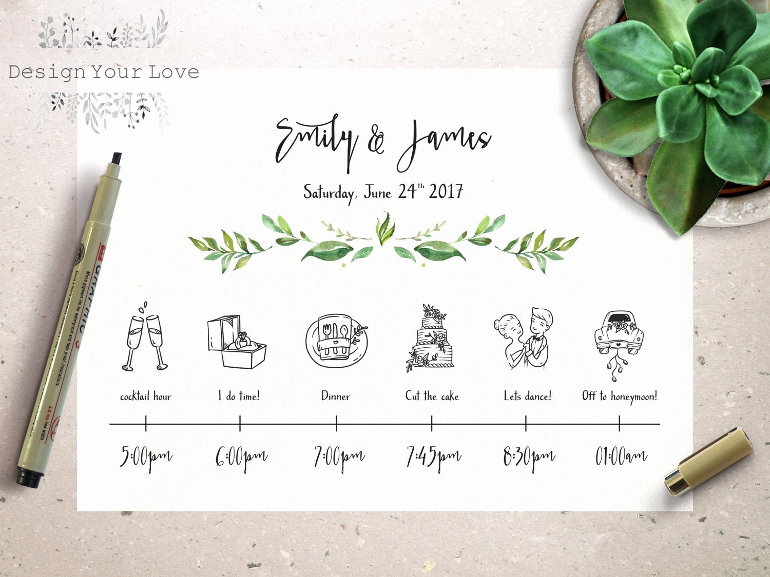 Wedding Day Timeline Template Free New Wedding Timeline Printable Wedding Itinerary Template Green