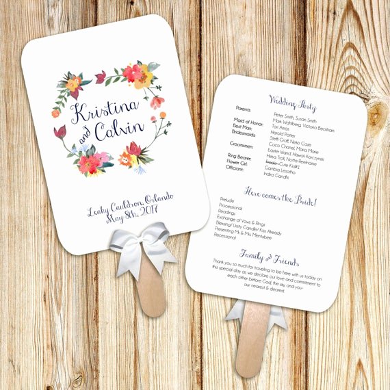 Wedding Fan Program Kit Fresh Printable Wedding Program Fan Digital File Diy Watercolor