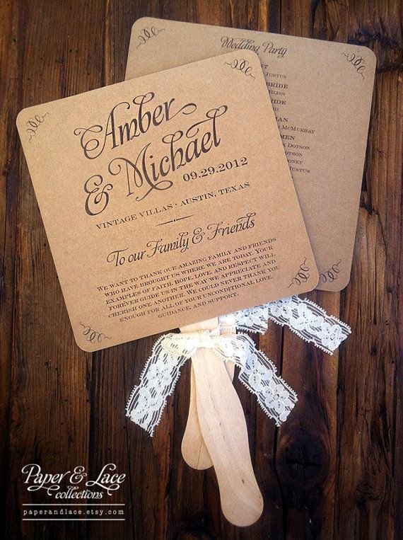 Wedding Fan Program Kit Fresh Wedding Program Fans Rustic Kraft &amp; Lace Diy