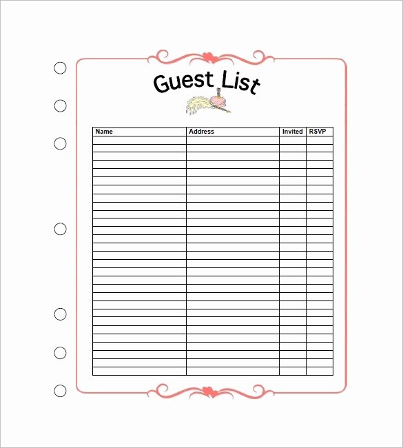 Wedding Guest List Pdf Elegant Wedding Guest List Template Excel Download