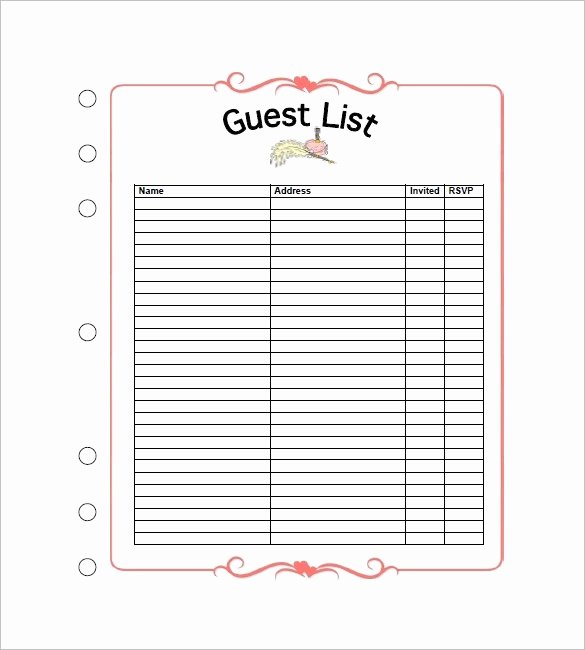 Wedding Guest List Pdf Elegant Wedding Guest List Template Excel Download