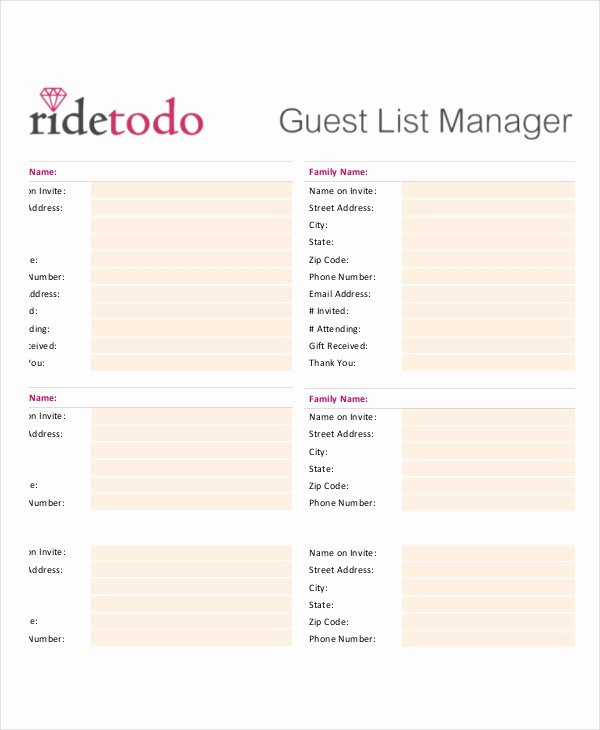 Wedding Guest List Pdf Inspirational Wedding Guest List Template 9 Free Word Excel Pdf