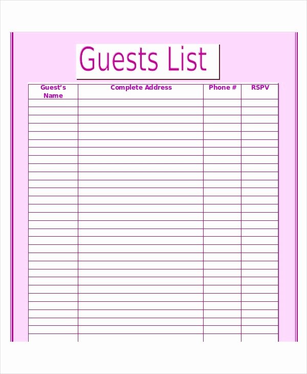 Wedding Guest List Pdf Luxury Printable Wedding Guest List Template