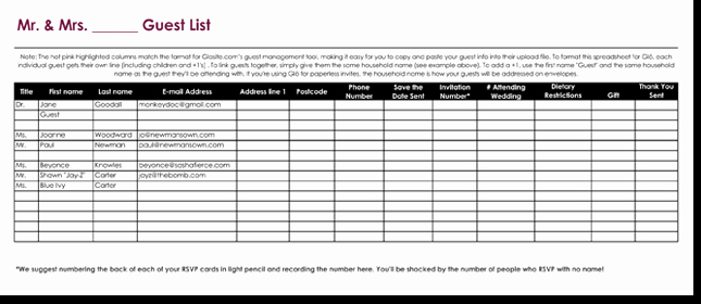 Wedding Guest List Pdf Unique Free Wedding Guest List Templates for Word and Excel