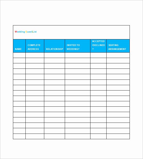 Wedding Guest List Templates Free Awesome Printable Wedding Guest List Template Spreadsheet