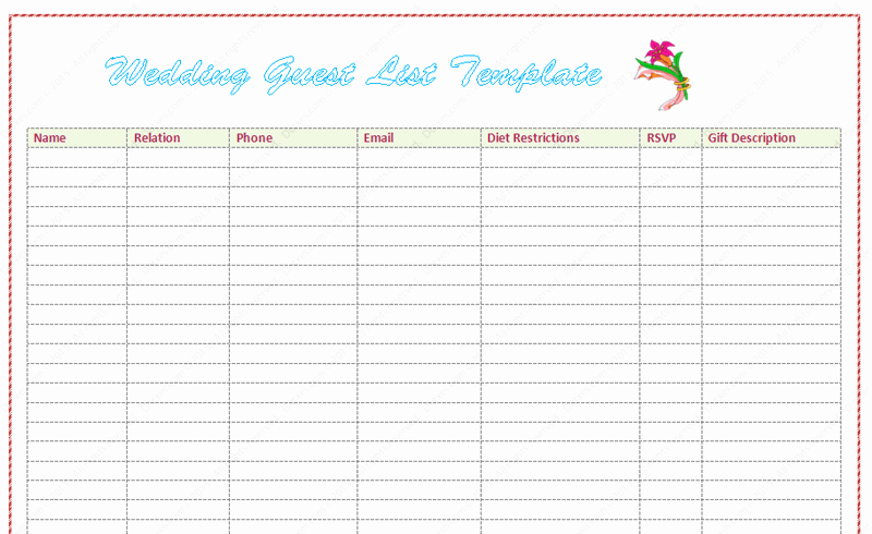 Wedding Guest List Templates Free Beautiful Wedding Guest List Template Word Dotxes