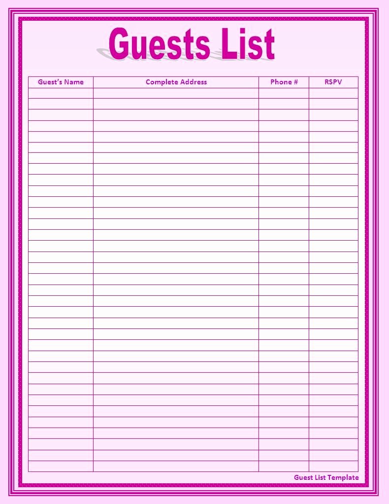 Wedding Guest List Templates Free Fresh Guest List Template