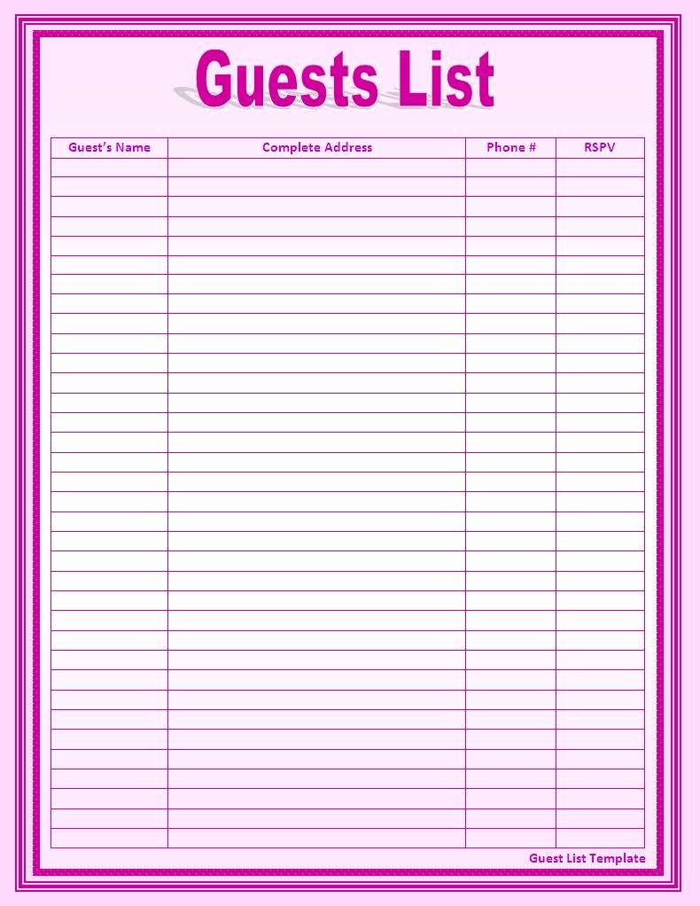 Wedding Guest List Templates Free Fresh Guest List Template