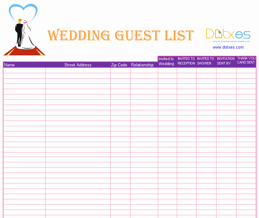 Wedding Guest List Templates Free Inspirational Blank Wedding Guest List Template Dotxes