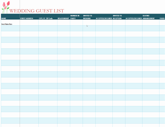 Wedding Guest List Tracker Awesome Lists Fice