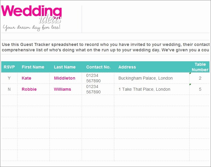 Wedding Guest List Tracker Best Of Wedding Guest List Template 6 Free Sample Example