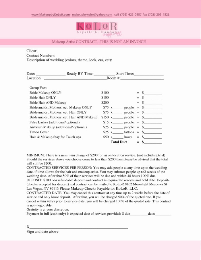 Wedding Hair and Makeup Contract Template Best Of Makeup Consultation form Examples Templates Resume