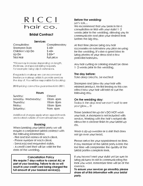 Wedding Hair and Makeup Contract Template Elegant Bridal Hair and Makeup Contract Mugeek Vidalondon