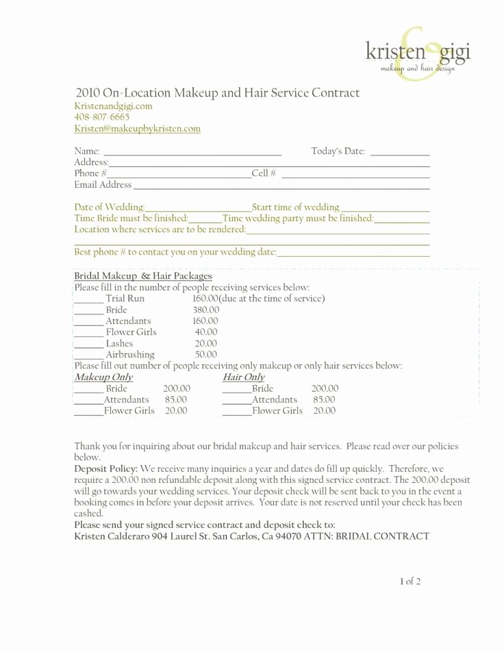 Wedding Hair and Makeup Contract Template New Wedding Hair and Makeup Contract Template