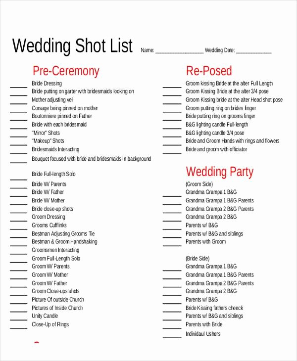 Wedding Photo Checklist Word Document Beautiful Shot List Sample 9 Examples In Word Pdf