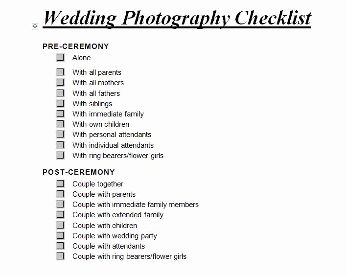 Wedding Photo Checklist Word Document Best Of Wedding Graphy Checklist