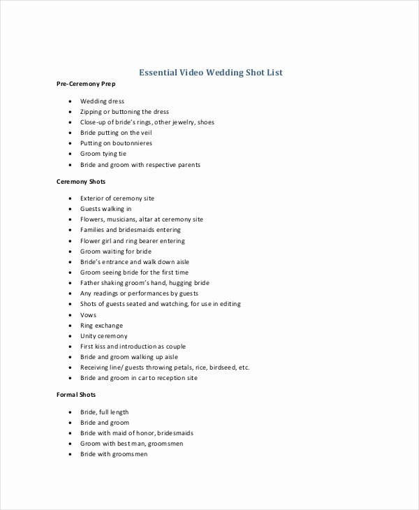Wedding Photo Checklist Word Document Inspirational Shot List Template 10 Free Word Pdf Psd Documents