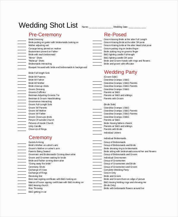 Wedding Photo Checklist Word Document New Shot List Template 10 Free Word Pdf Psd Documents