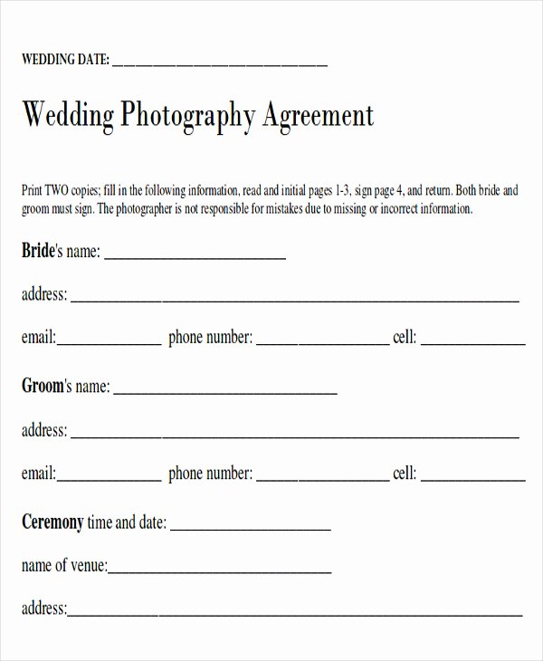 Wedding Photography Contract Template Word Best Of Sample Wedding Contract Agreements 9 Examples In Word Pdf