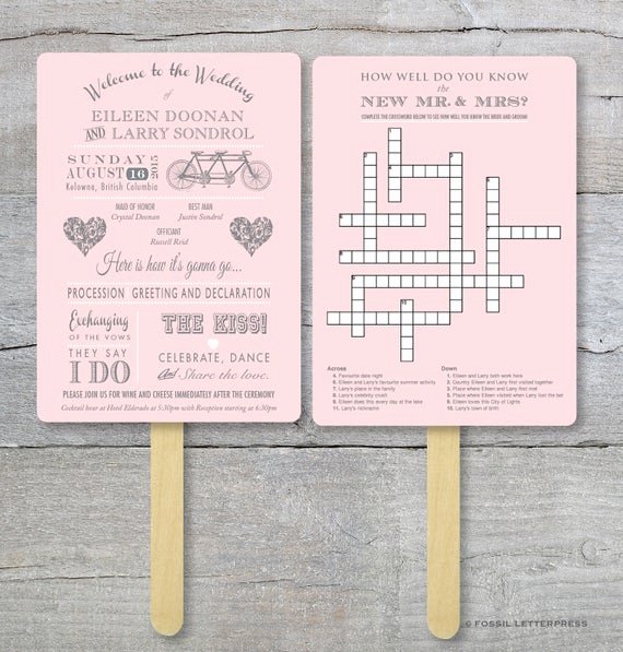 Wedding Program Fan Kit New Wedding Crossword Puzzle Program Fan Kit Tandem Bike