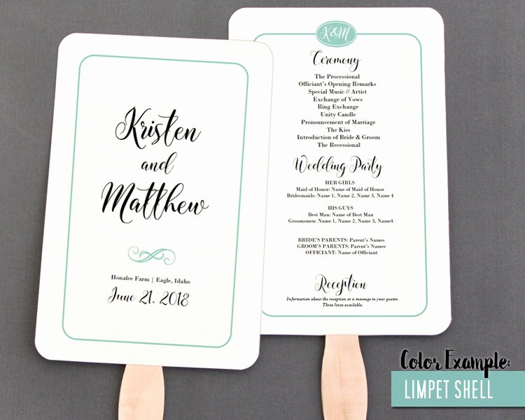 Wedding Program Fans Kit Luxury Simple Border Script Wedding Program Fan Cool Colors