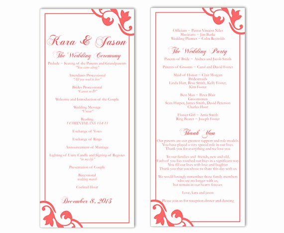 Wedding Program Template Free Download Elegant Wedding Program Template Diy Editable Text Word File