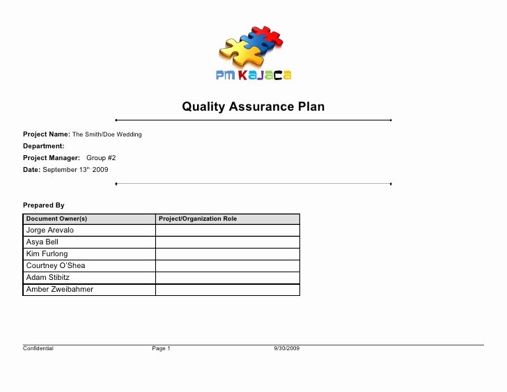 Wedding Project Plan Beautiful Quality assurance Plan