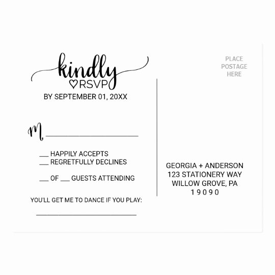 Wedding Rsvp Postcard Templates Beautiful Simple Black &amp; White Calligraphy song Request Rsvp