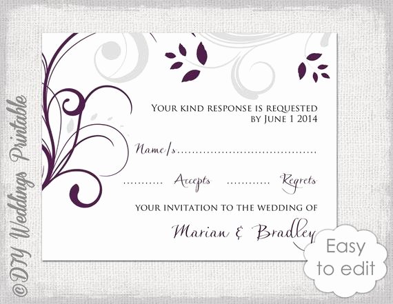 Wedding Rsvp Postcard Templates Best Of Wedding Rsvp Template Diy Plum &amp; Silver Gray