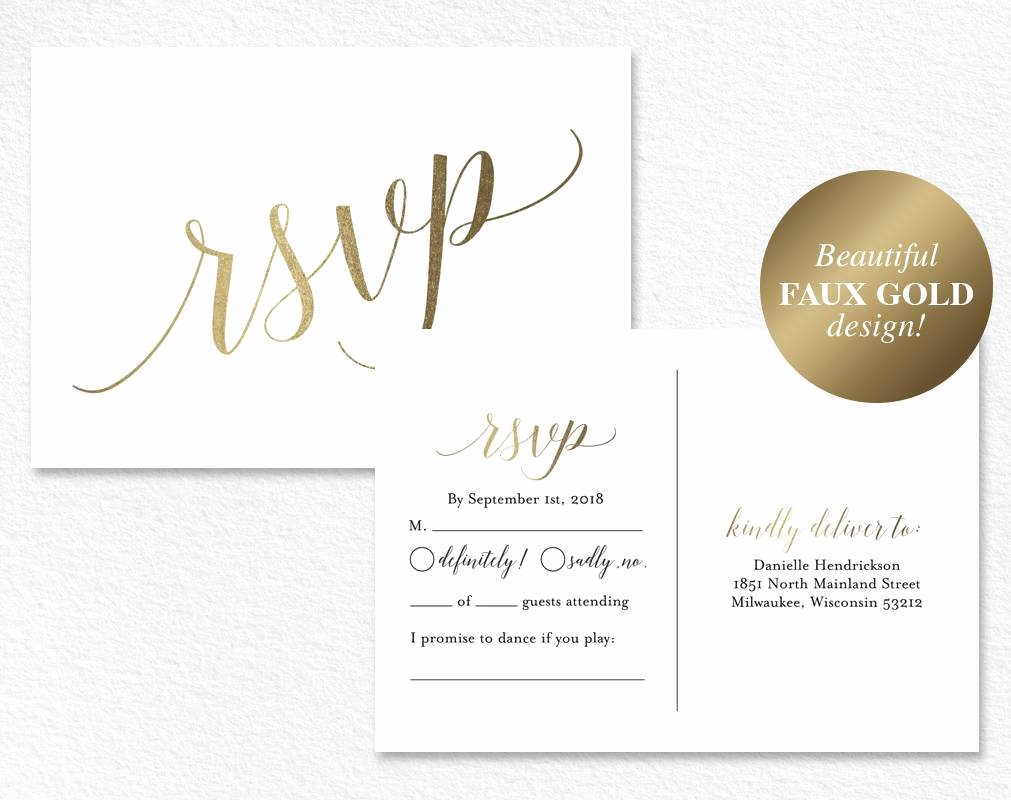 Wedding Rsvp Postcard Templates Elegant Faux Gold Rsvp Postcard Rsvp Postcard Rsvp Template