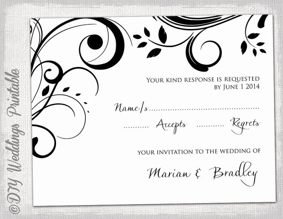 Wedding Rsvp Postcard Templates Unique Rsvp Template Diy Black and White Scroll