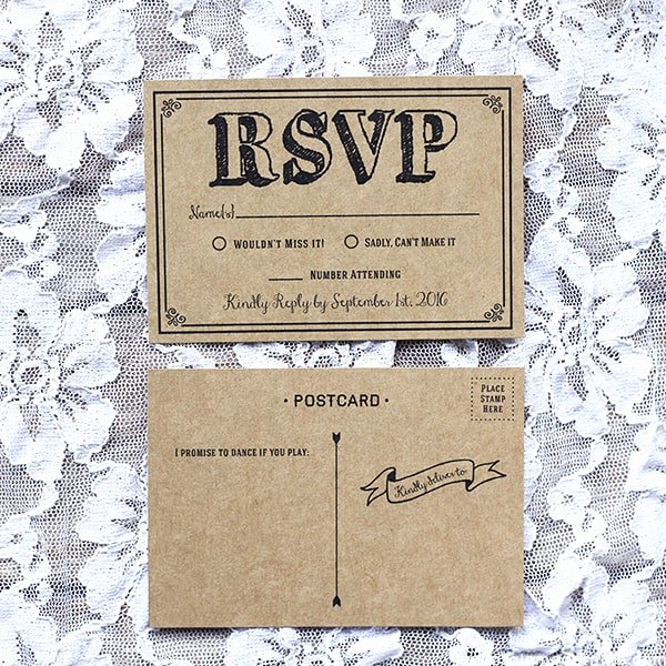 Wedding Rsvp Postcards Template Best Of Black Rustic Vintage Diy Wedding Invitation Set