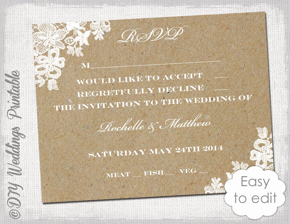 Wedding Rsvp Postcards Template Elegant Wedding Rsvp Template Rustic Lace Printable