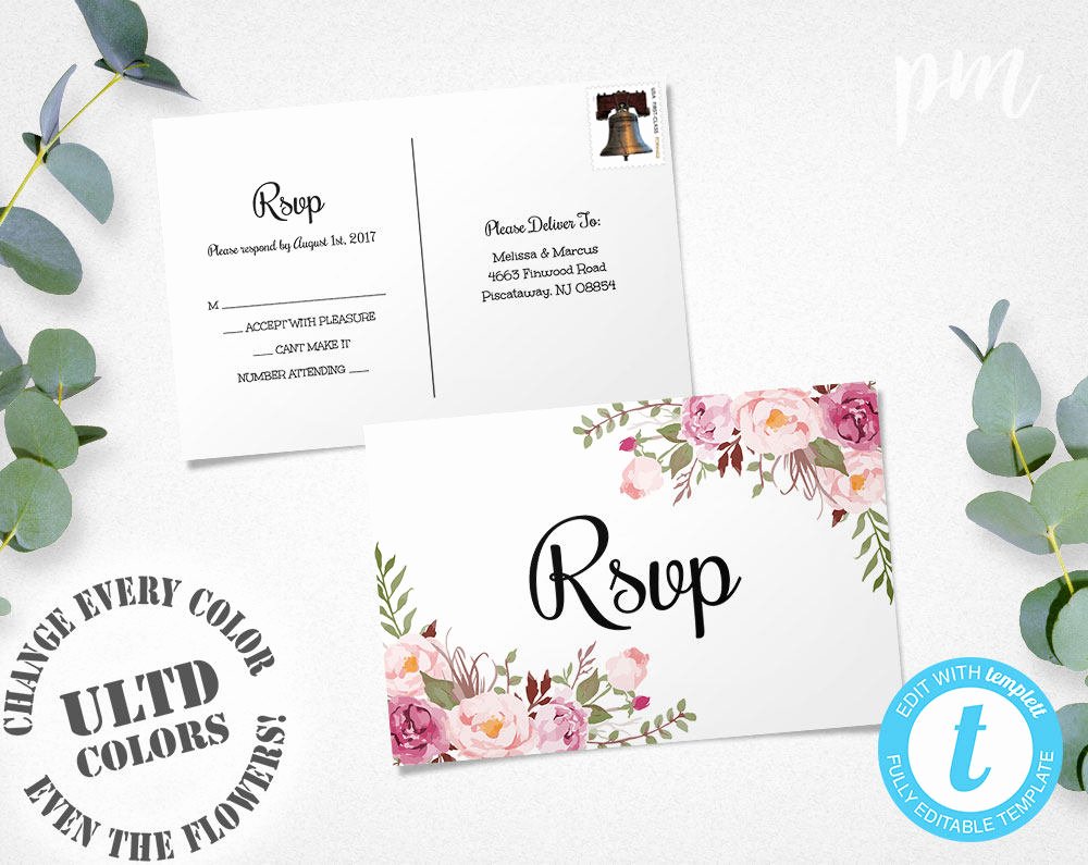 Wedding Rsvp Postcards Template Lovely Floral Rsvp Postcard Template Wedding Rsvp Response Card