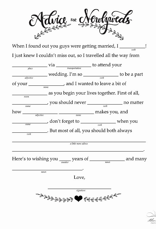 Wedding Shower Mad Lib Template Awesome Free Printable Wedding Mad Libs