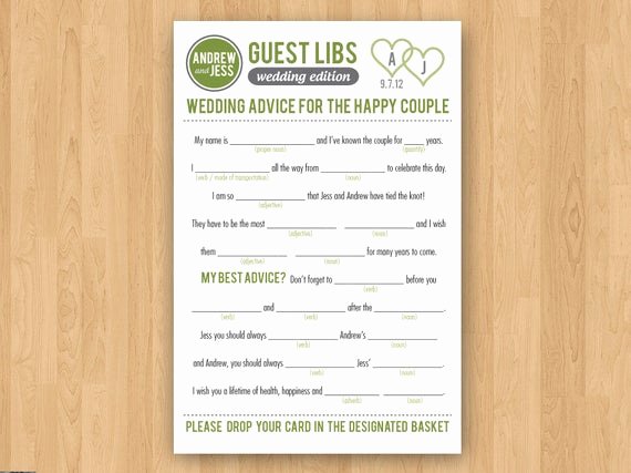 Wedding Shower Mad Lib Template Beautiful Diy Printable Wedding Mad Libs Guestbook Colors Customizable