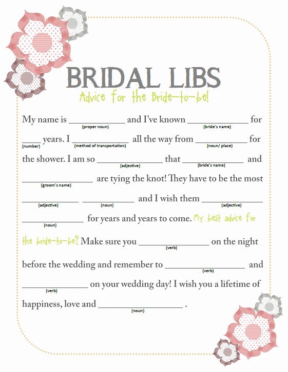 Wedding Shower Mad Lib Template Beautiful something Borrowed Bridal Shower Bridal Libs Free