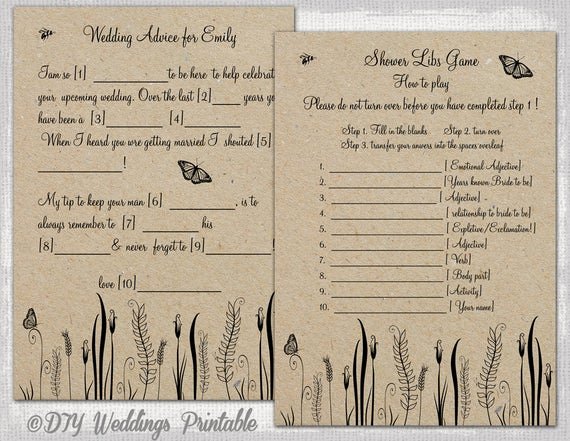 Wedding Shower Mad Lib Template Best Of Wedding Mad Libs Template Printable Rustic Diy butterfly