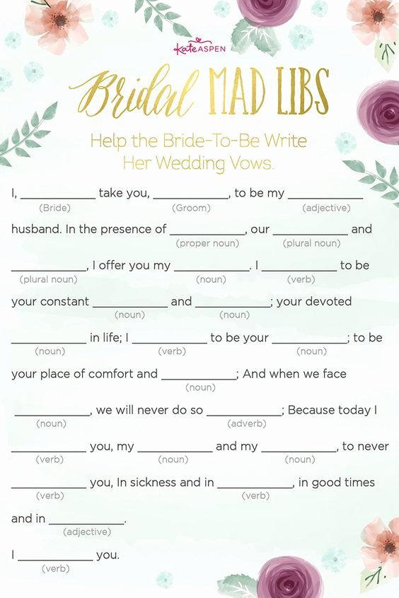 Wedding Shower Mad Lib Template Elegant 5 Bridal Shower Games the Bride Will Definitely Love