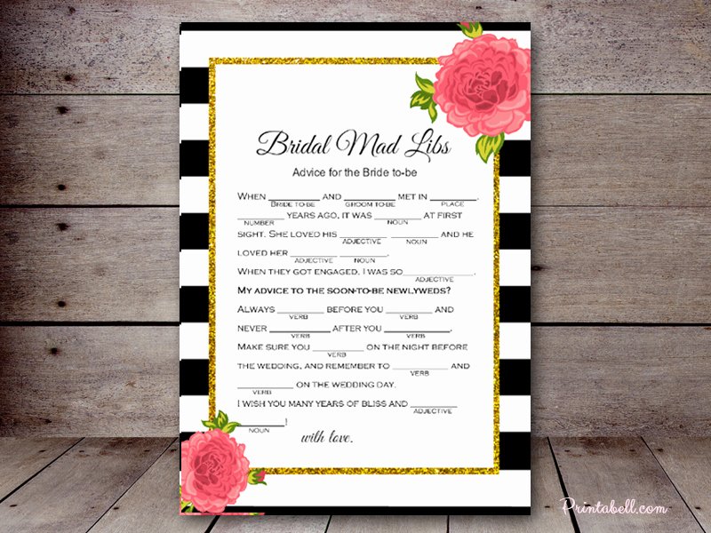 Wedding Shower Mad Lib Template Elegant Bridal Mad Libs – Printabell • Create