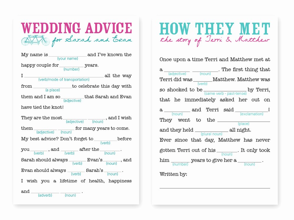 Wedding Shower Mad Lib Template Inspirational Wedding Mad Libs