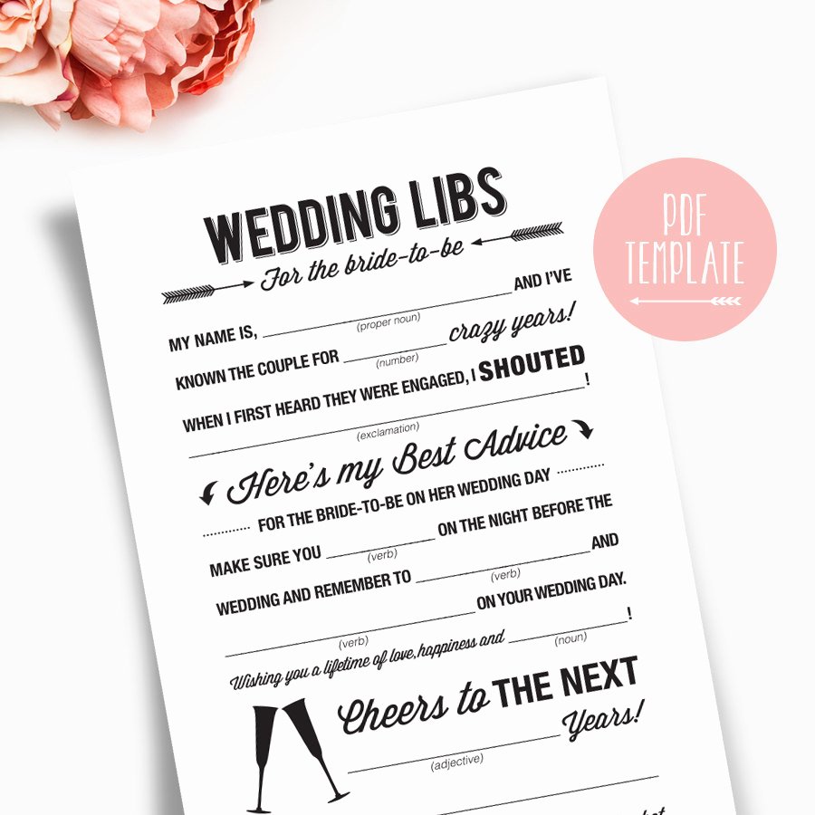 Wedding Shower Mad Lib Template Inspirational Wedding Shower Mad Libs Printable Template Kraft Sign Card