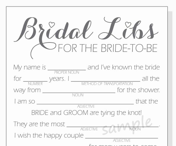 Wedding Shower Mad Lib Template Luxury Diy Bridal Shower Mad Libs Game Printable Cards Clear