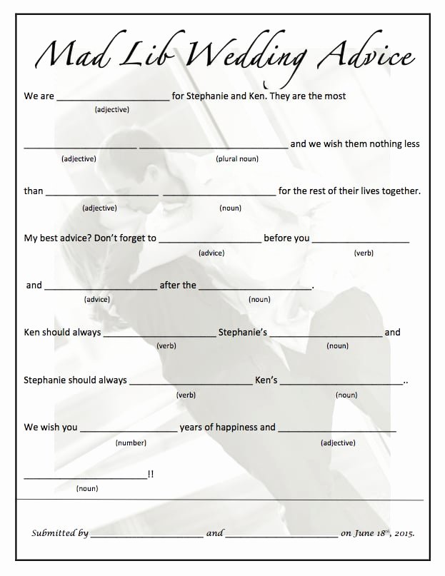 Wedding Shower Mad Lib Template New Wedding Advice