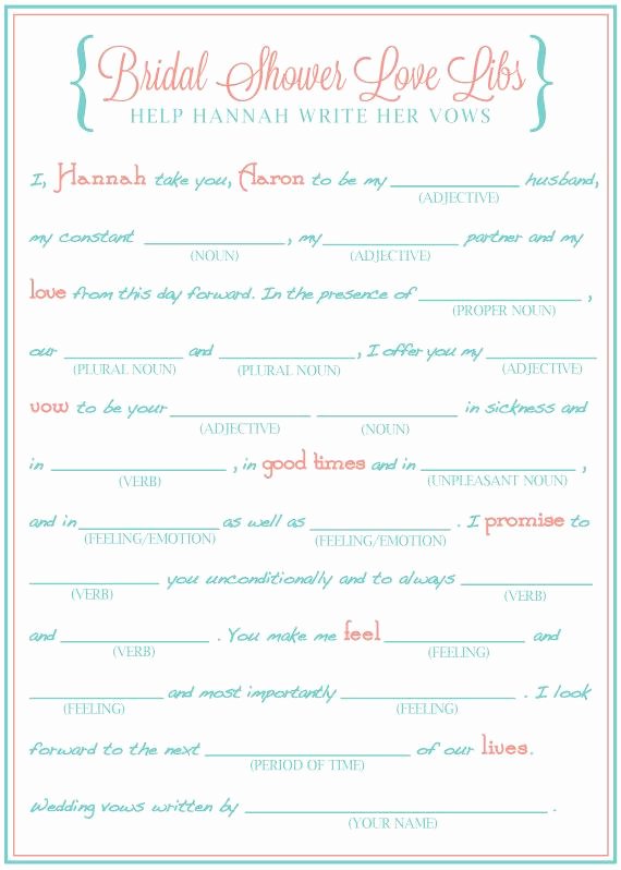 Wedding Shower Mad Lib Template Unique Bridal Shower Mad Libs Funny Shower Game Write Your Vows