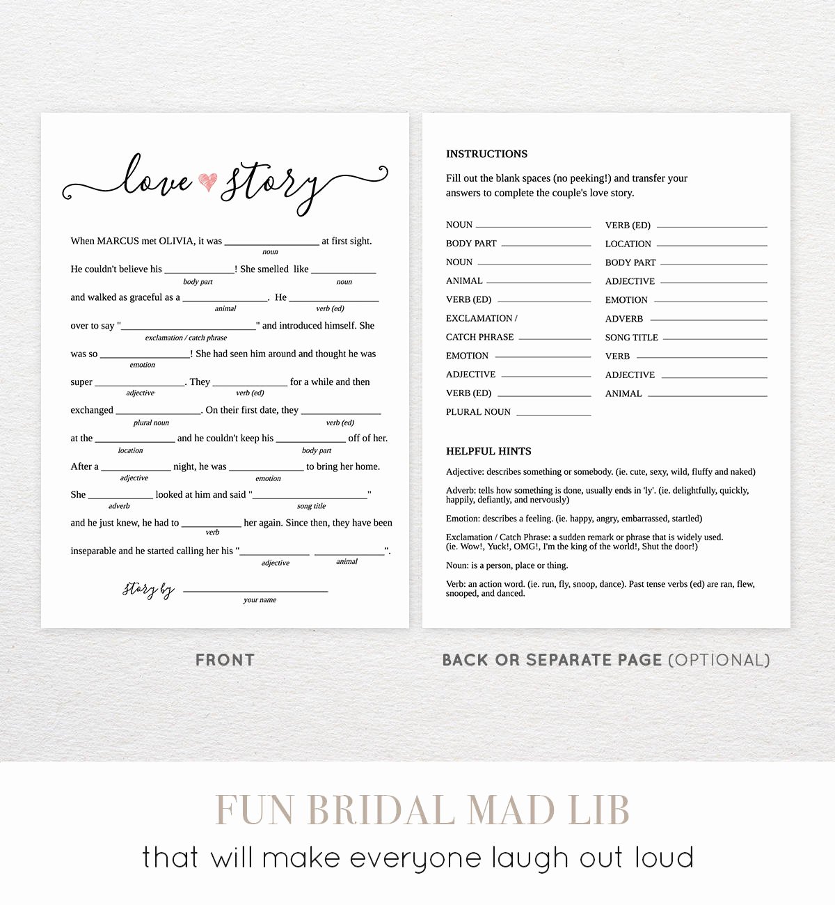 Wedding Shower Mad Lib Template Unique Bridal Shower Mad Libs Printable